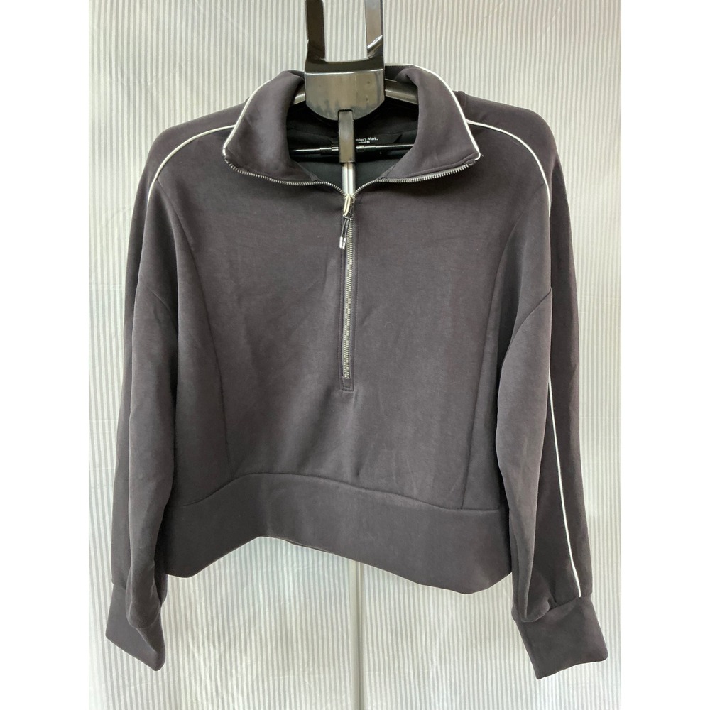 Members Mark Sandwash Half Zip Pullover Womens Large Charcoal Gray Cropped Top L